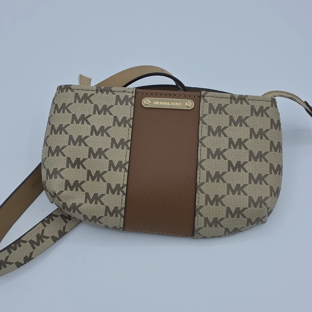 Michael Kors Crossbody Bag Womens L/XL Brown Monogram MK Logo Synthetic‎ Purse